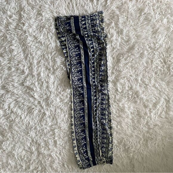 Bohemian Style High Rise Blue and White Wide Leg Pants Size M - Picture 4 of 6